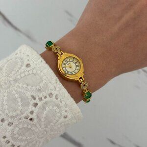 Sku:0361 Gold mini watch stainless steel green zircon stone + gift package
